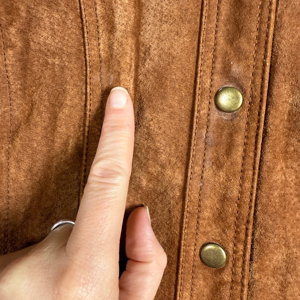 Coldwater Creek Womens Suede Leather Jacket Cognac Snap Closure Sz L - Picture 6 of 12